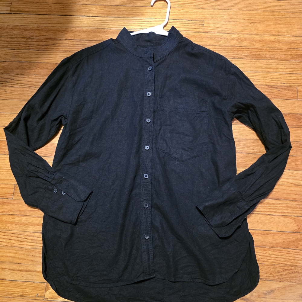 Banana Republic Black Button-Down Band Collar Shirt